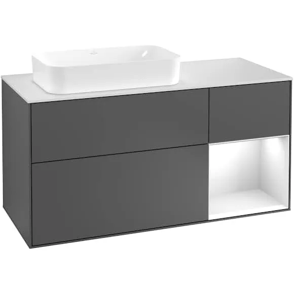 Tvättställsskåp Villeroy & Boch Finion med 3 Lådor Hylla och Bänkskiva för Ocentrerat Fristående Tvättställ (#0192)
