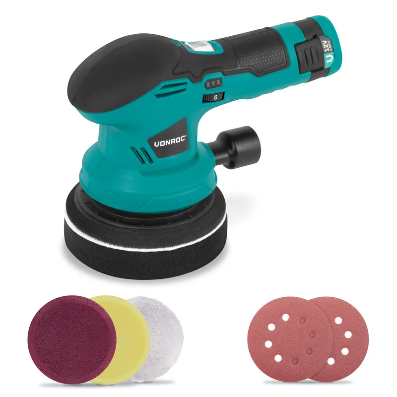 Polermaskin 12V- Ø 125mm | Inkl. Batteri, USB-C-kabel, 4 polerskivor och sandpapper