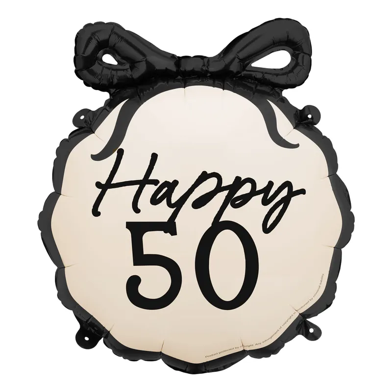 Folieballong – ”Happy 50” – Svart rosett
