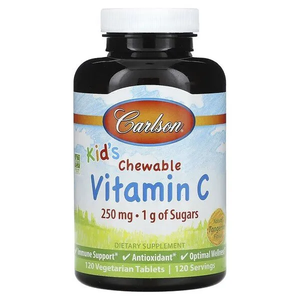 Carlson Labs - Barns Tuggbara Vitamin C, 250 mg Naturlig Mandarinsmak - 120 vegetabiliska tabletter