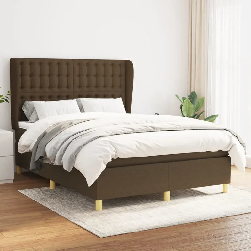 vidaXL Ramsäng med madrass mörkbrun 140×190 cm tyg (#7162)