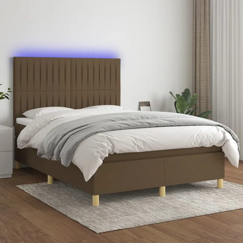 vidaXL Ramsäng med madrass & LED mörkbrun 140×200 cm tyg (#1241)