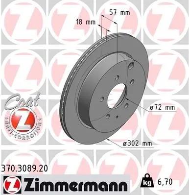 Bromsskiva ZIMMERMANN 370.3089.20