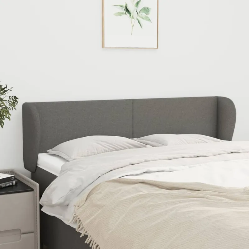 vidaXL Sänggavel med kanter mörkgrå 147x23x78/88 cm tyg (#7272)