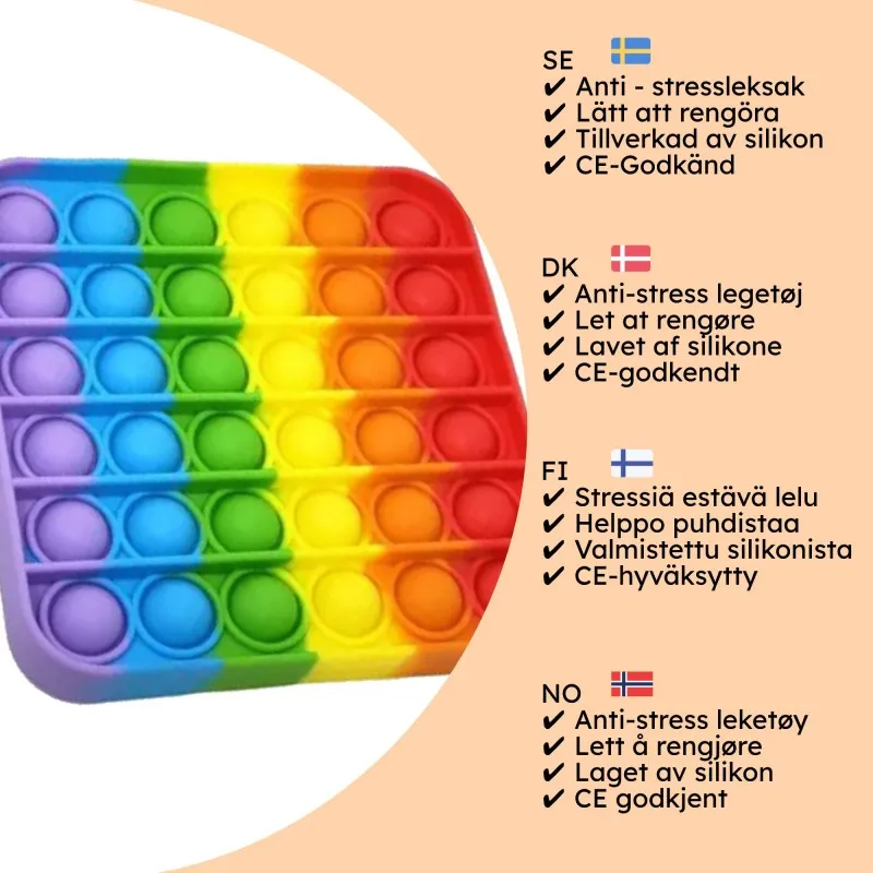 Pop It Fidget Toys Regnbåge Silikon Antistressleksak Avkoppling Kontor 12,5cm