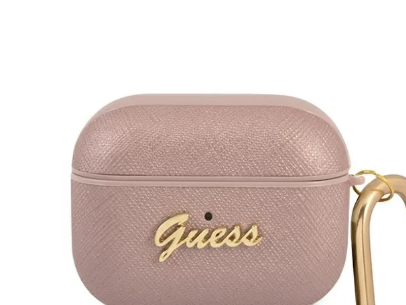 Guess Saffiano Script Metal Collection Skal AirPods Pro - Rosa