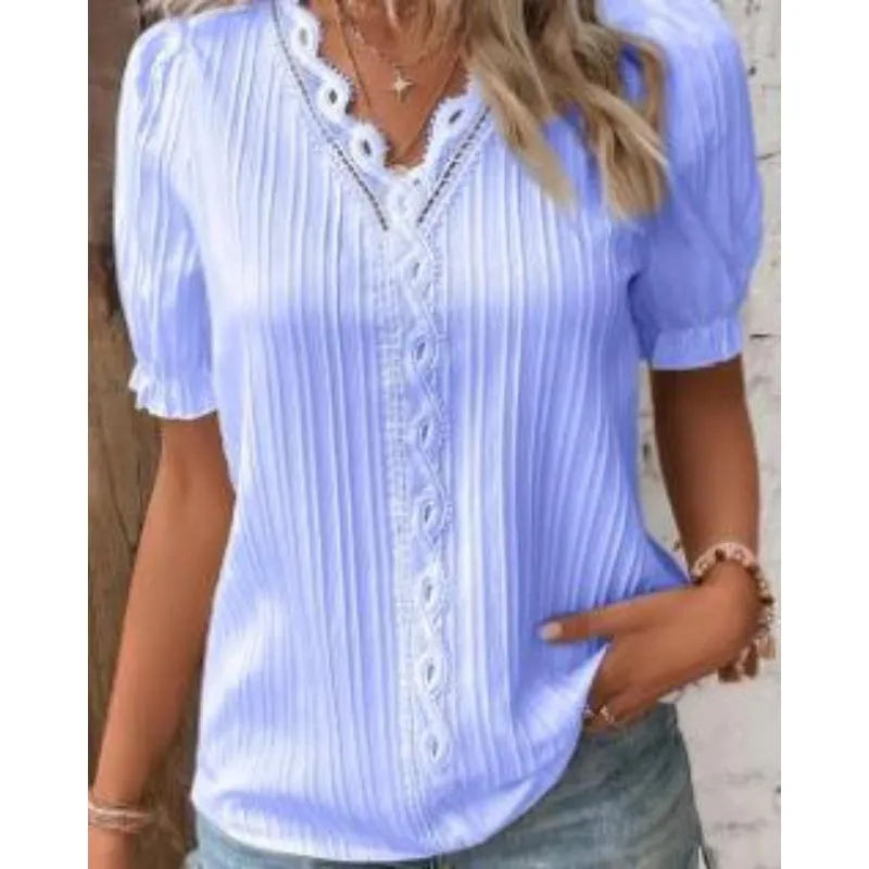 Sommer ny feriemote hul kortermet dameskjorte 5XL lys lilla farge