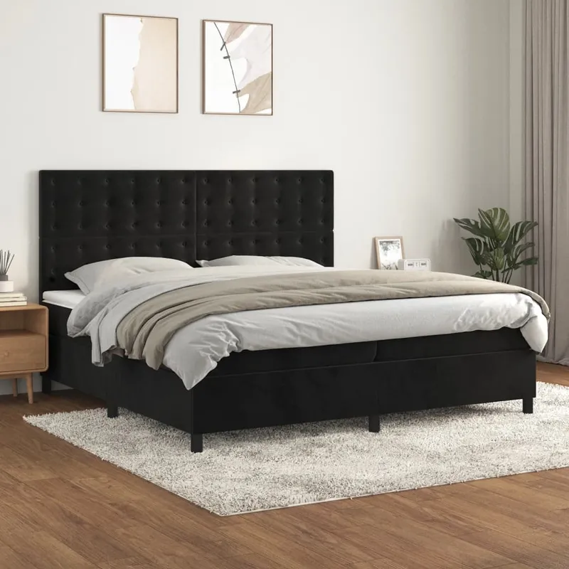 vidaXL Ramsäng med madrass svart 200×200 cm sammet (#9490)