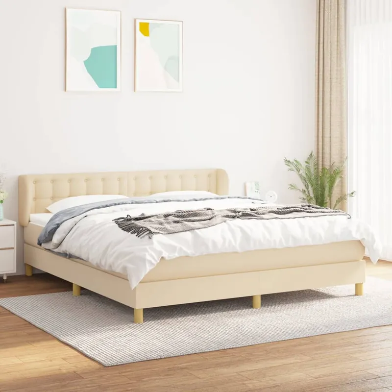 vidaXL Ramsäng med madrass gräddvit 160×200 cm tyg (#0140)