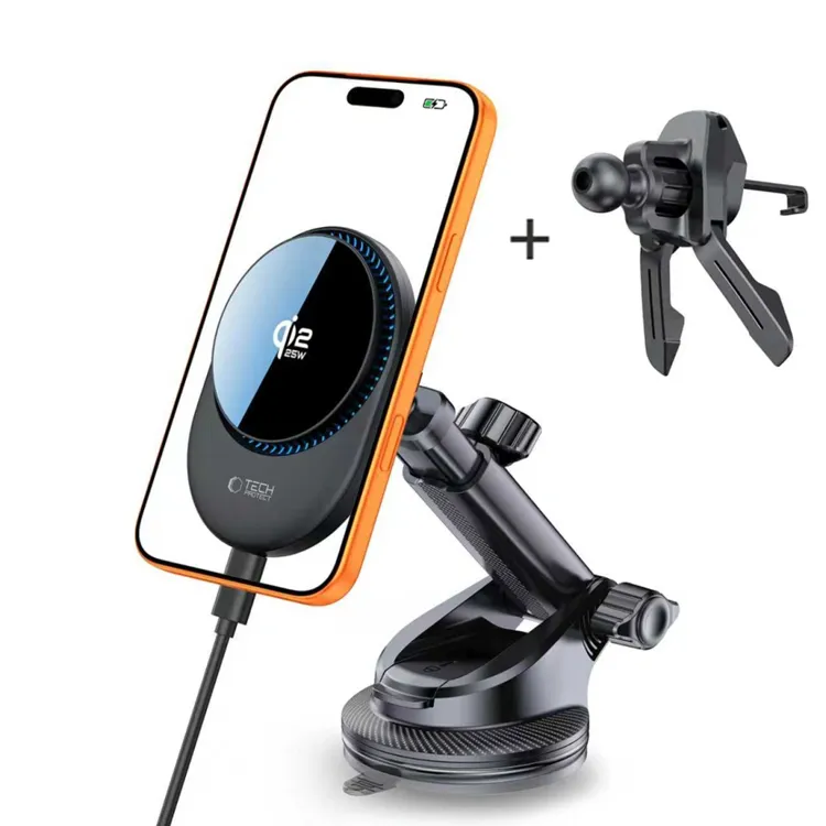 Tech-Protect V21 MagSafe Car Mount with Inductive Charger 25W QI2.2 for Cockpit / Windshield / Air Vent - Black