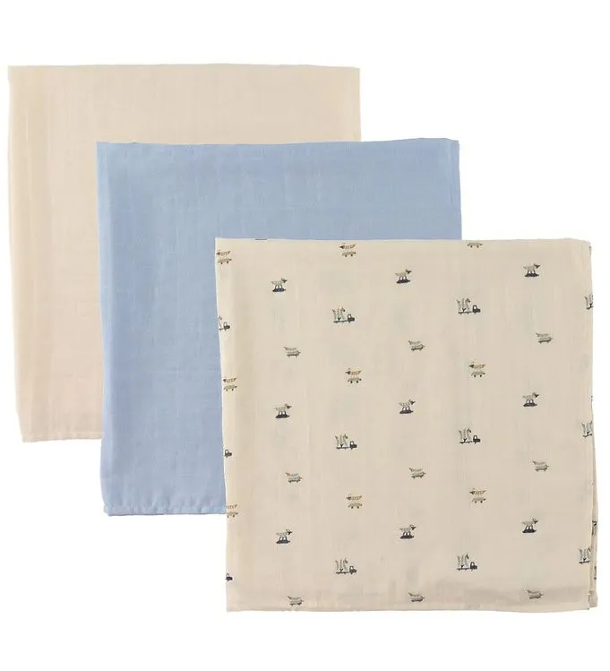 Pippi Baby Muslinfiltar - 3-pack - 70×70 cm - Himmelsk Blue