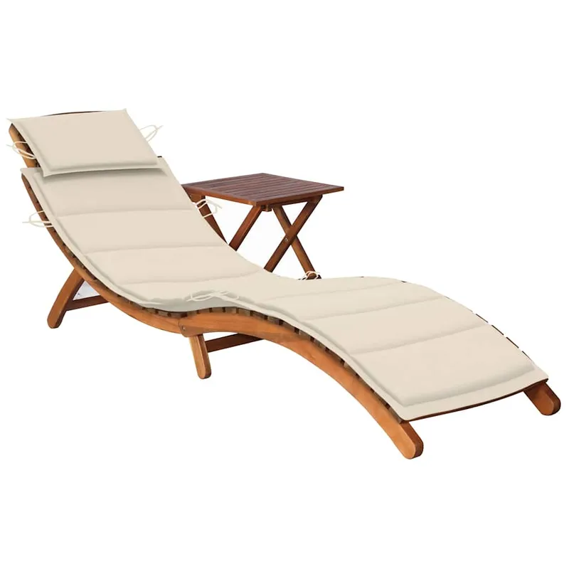 vidaXL Solsäng med bord och dyna massivt akaciaträ (#9827)