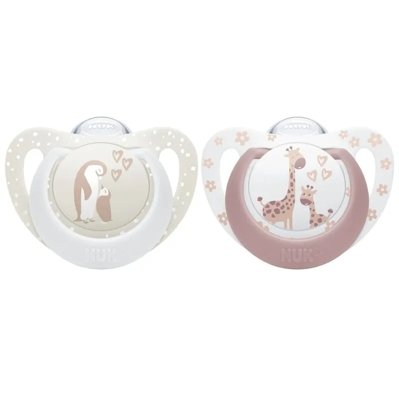 Nuk Nappar - 2-pack - First Choice - Penguin/Giraffe - Beige/Ros