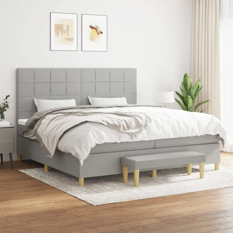 vidaXL Ramsäng med madrass ljusgrå 200×200 cm tyg