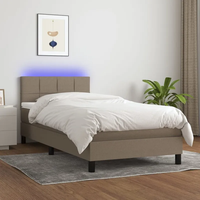 vidaXL Ramsäng med madrass & LED taupe 90×200 cm tyg (#6539)