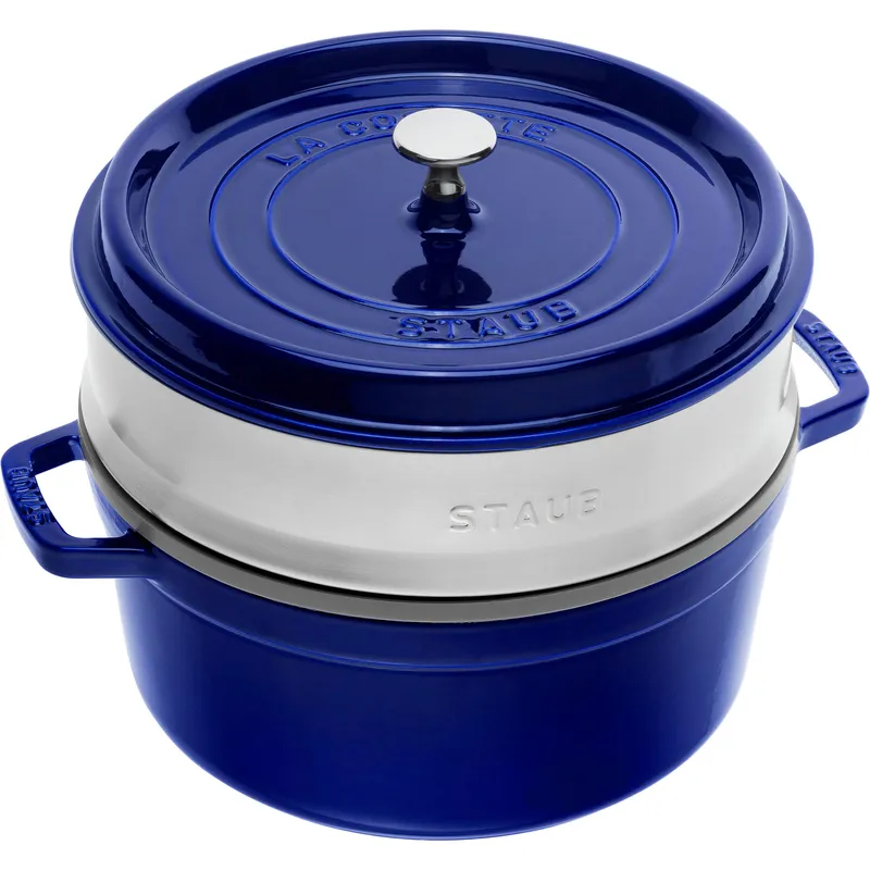 Staub La Cocotte gjutjärnsgryta 26 cm med ånginsats, mörkblå