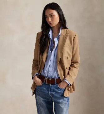 Polo Ralph Lauren för kvinnor. 211977096001 Dubbelknäppt kavaj i brun ull (38), Casual