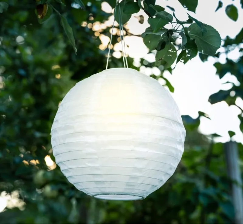 Solcellslykta rislampa rund 30cm - hängande, vit