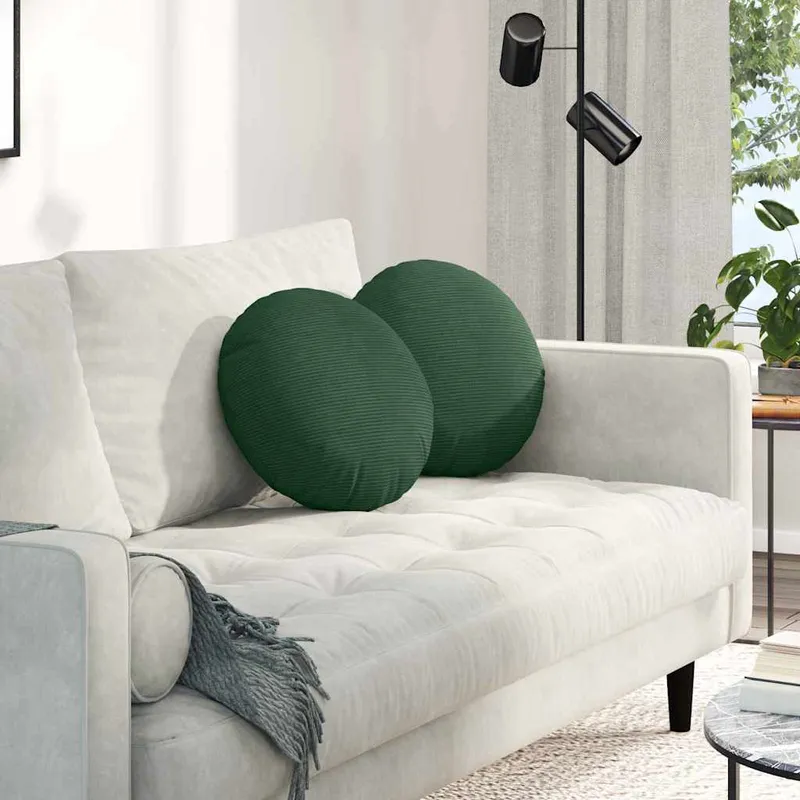 vidaXL Sittkuddar 2 st Kordread tyg Mörkgrön Ø 40 cm