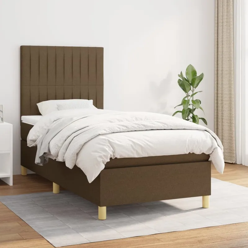 vidaXL Ramsäng med madrass mörkbrun 90×190 cm tyg (#1241)