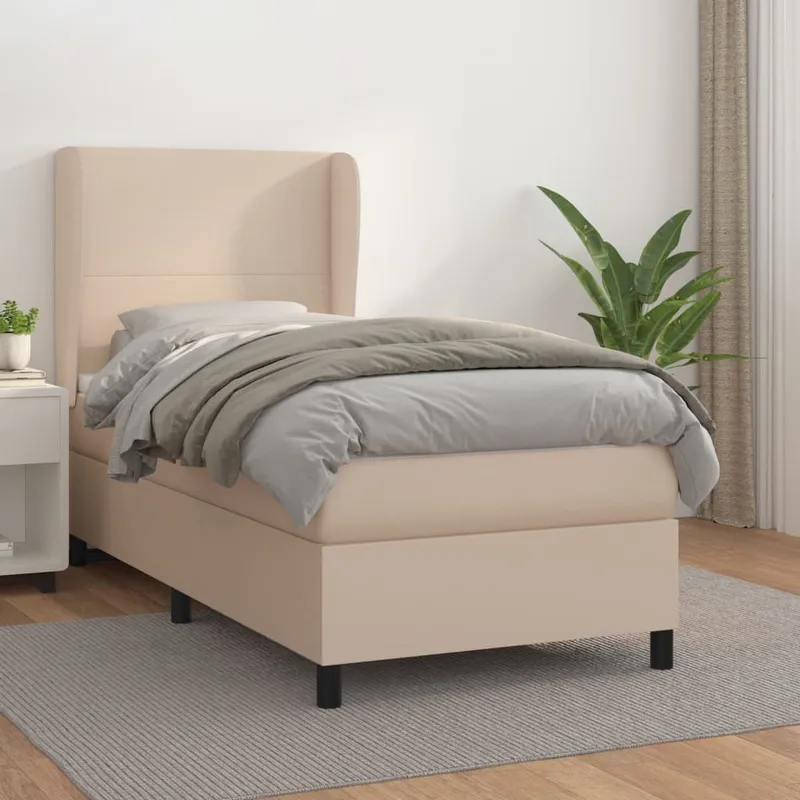 vidaXL Ramsäng med bäddmadrass cappuccino 90×190 cm konstläder (#7643)