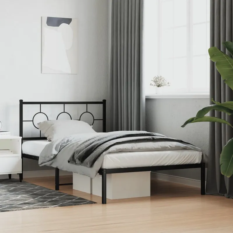 vidaXL Sängram med huvudgavel metall svart 107×203 cm (#5885)