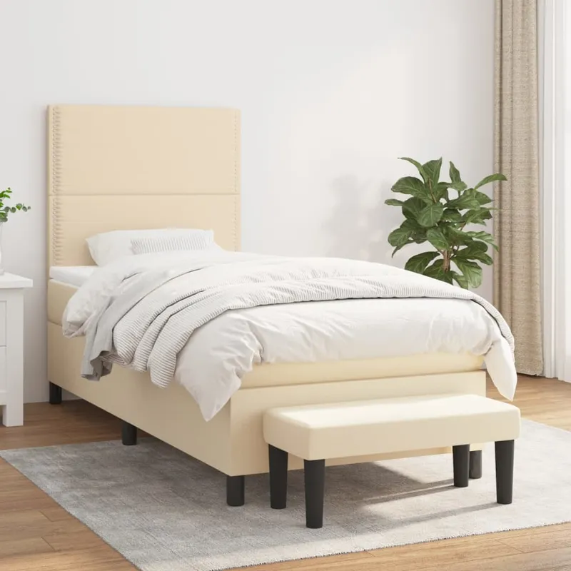 vidaXL Ramsäng med madrass gräddvit 90×190 cm tyg