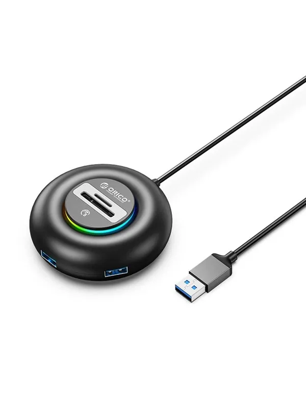 ORICO YXR5-U3 RGB USB Hub 4-Port USB-A 3.0 with SD and microSD Card Reader 0.3m - Black USB Hub - USB 3.0 - 4 porte - Svart