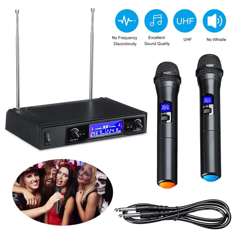 Karaokemikrofoner UHF Professionell sladdlös Dual Handheld Mic System Set svart