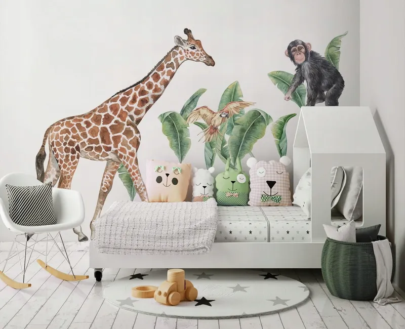 Väggdekal – Apa och giraff
