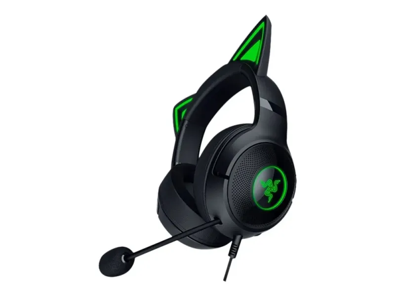 Razer Kraken Kitty Edition V2 svart gamingheadset – trådbundet headset med kattöron och Razer Chroma RGB-belysning