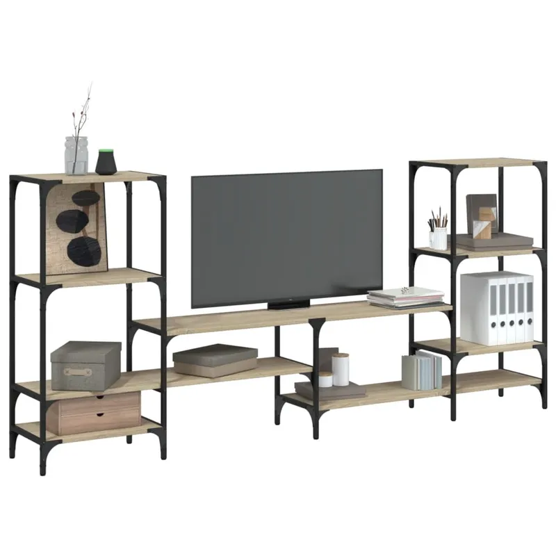 vidaXL Tv-bänk rökfärgad ek 206,5×28,5×95 cm konstruerat trä