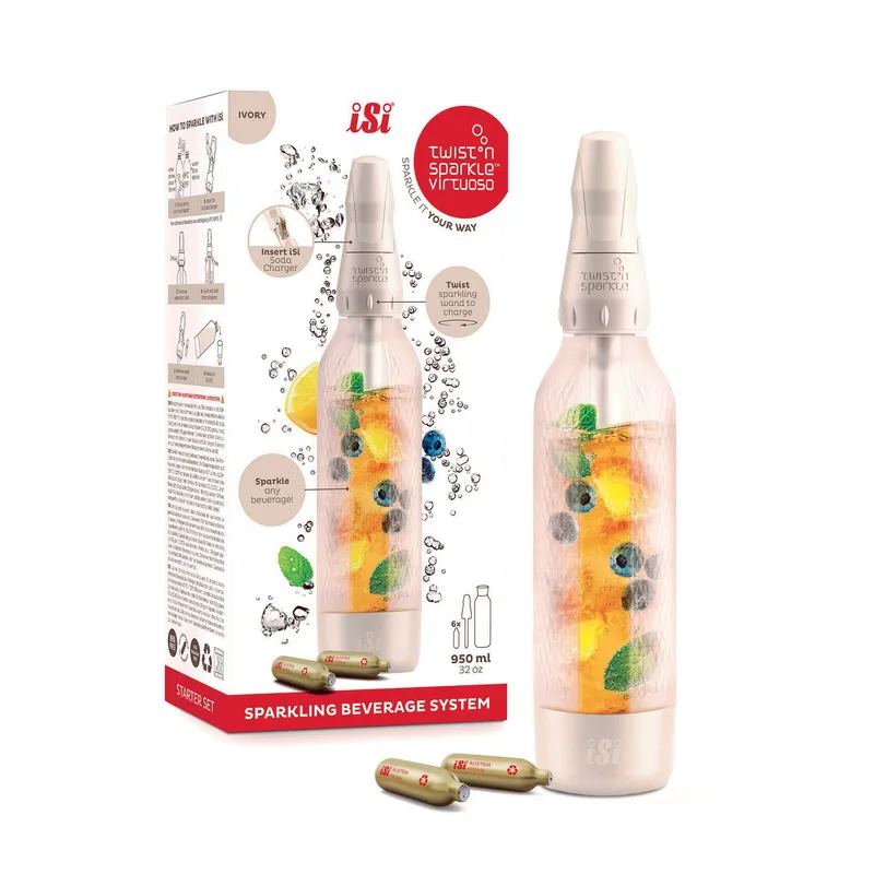 Isi Twist’n Sparkle Virtuoso kolsyremaskin startset, ivory