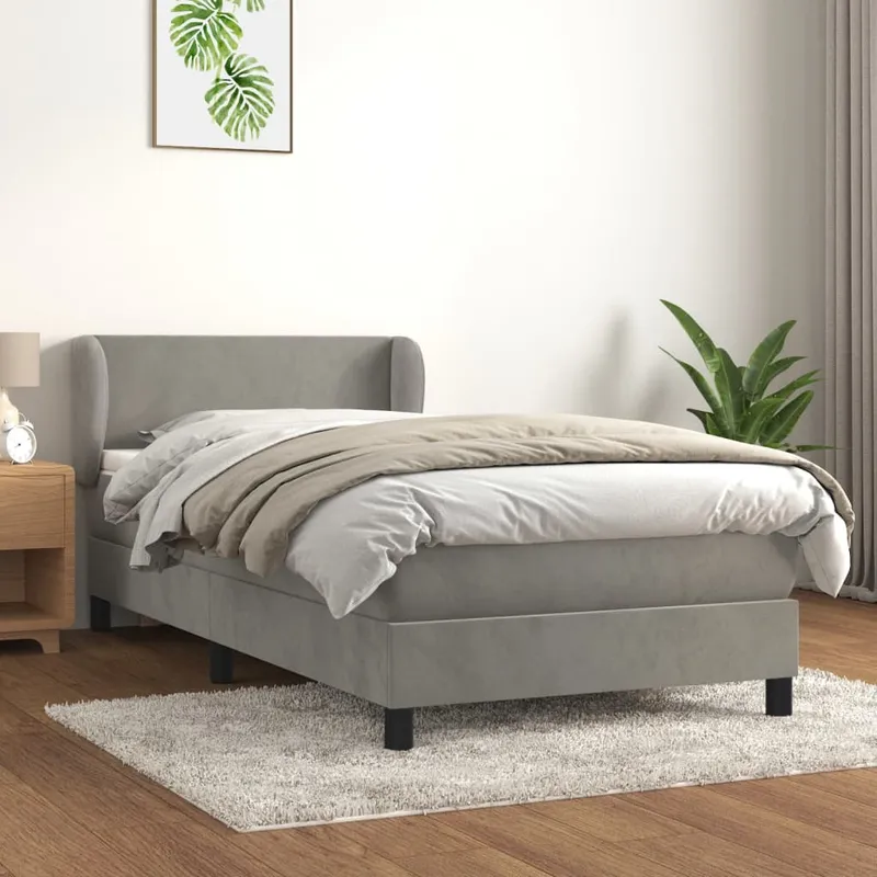 vidaXL Ramsäng med madrass ljusgrå 90×200 cm sammet
