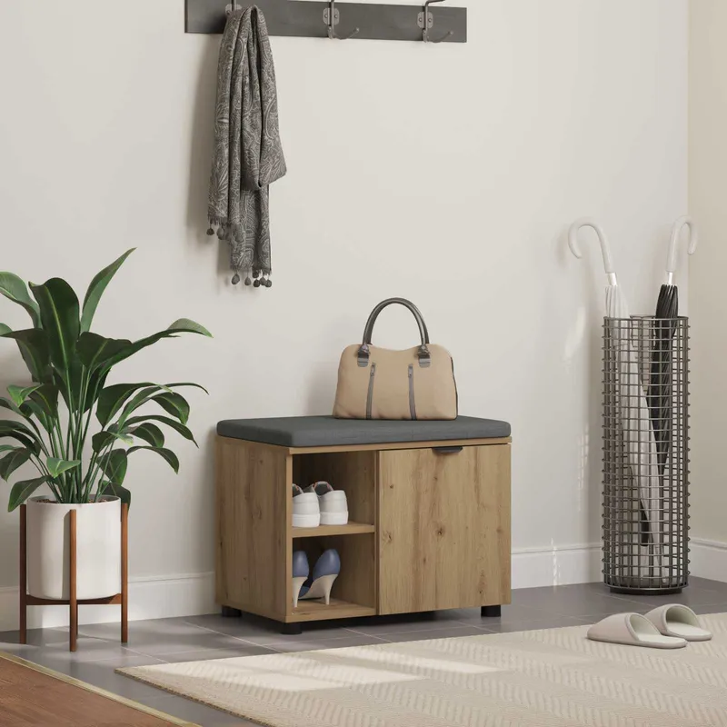 vidaXL Hallbänk Artisan Ek 60 x 38 x 46 cm Konstruerat Trä och Tyg
