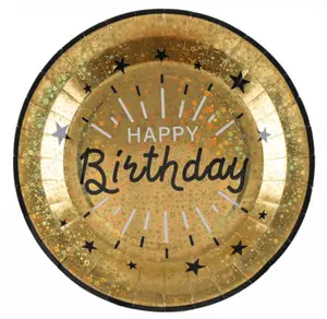 Papperstallrikar Sparkling Happy Birthday Svart/Guld - 10-pack