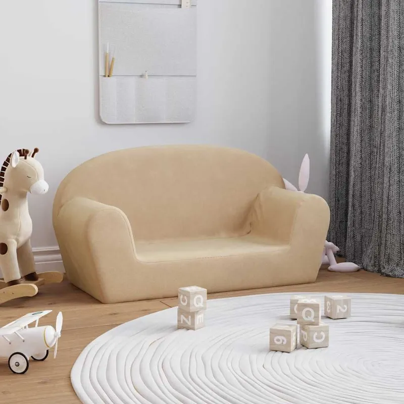 vidaXL Barnsoffa 2-sits gräddvit mjuk plysch (#6664)