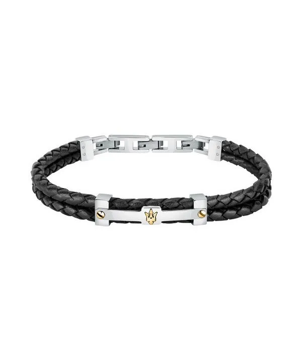 Maserati Jewels Svart Läder och Rostfritt Stål JM422AVE11 Armband För Män