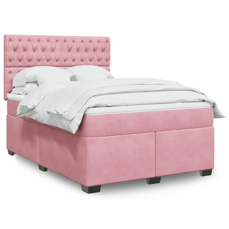 vidaXL Ramsäng med madrass rosa 140×200 cm sammet (#1230)