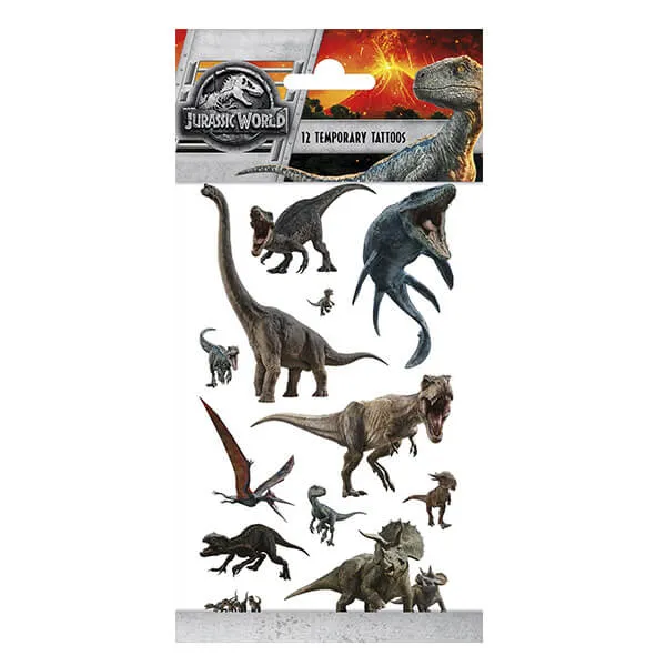 Temporära tvättbara tatueringar Jurassic World Dinosaurier Juraparken 12 st.