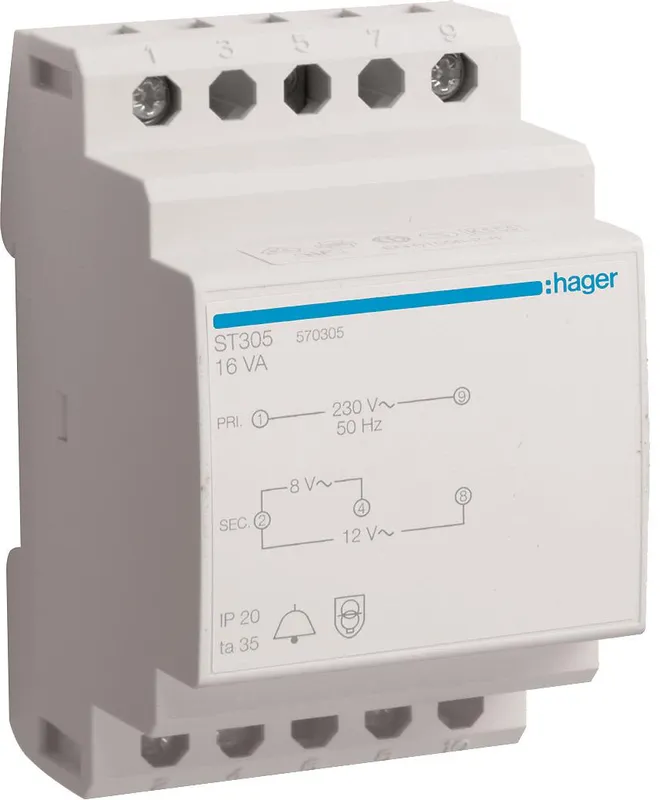 Hager ST305 Ringledstransformator 8/12V, 16W