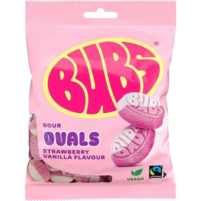 Godis Bubs Sour Ovals Strawberry Vanilla 12×90 g