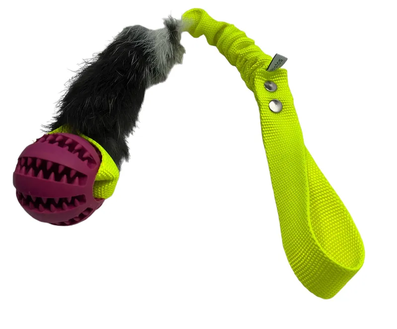 Träningsleksak Ziva Med Kaninskinn, Boll Och Expander till Hund – Neongul