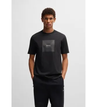 BOSS för män. 50538096 Bomullsstickad T-shirt med logotypdesign i fina linjer svart (S), Casual, Kort ärm