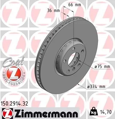 Bromsskiva ZIMMERMANN 150.2914.32