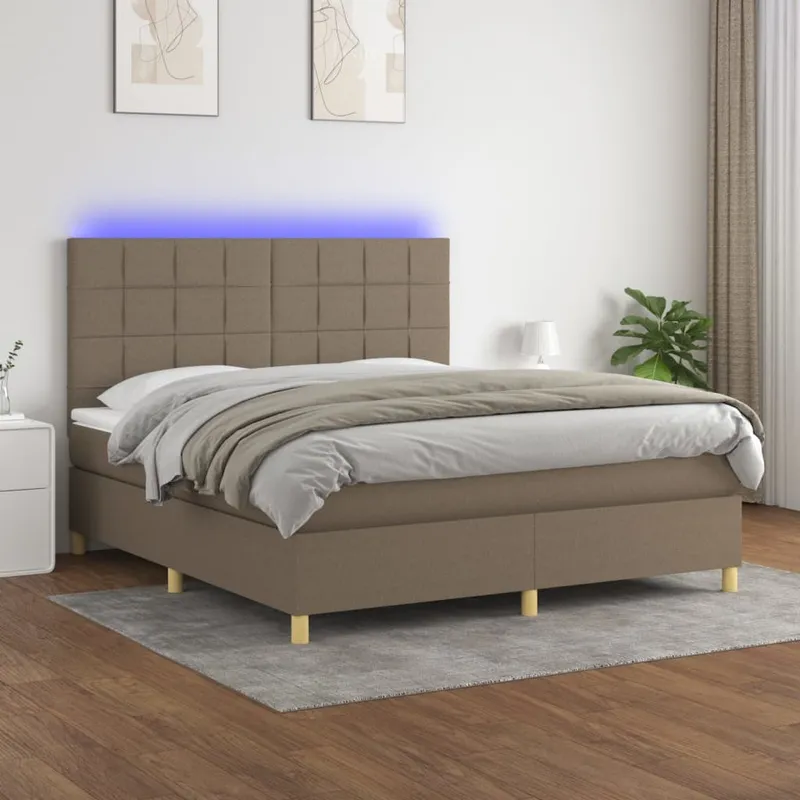 vidaXL Ramsäng med madrass & LED taupe 160×200 cm tyg (#9736)