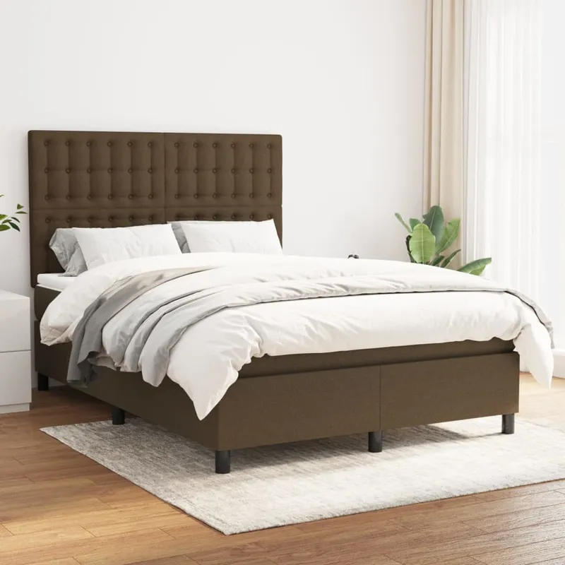 vidaXL Ramsäng med madrass mörkbrun 140×190 cm tyg (#7565)