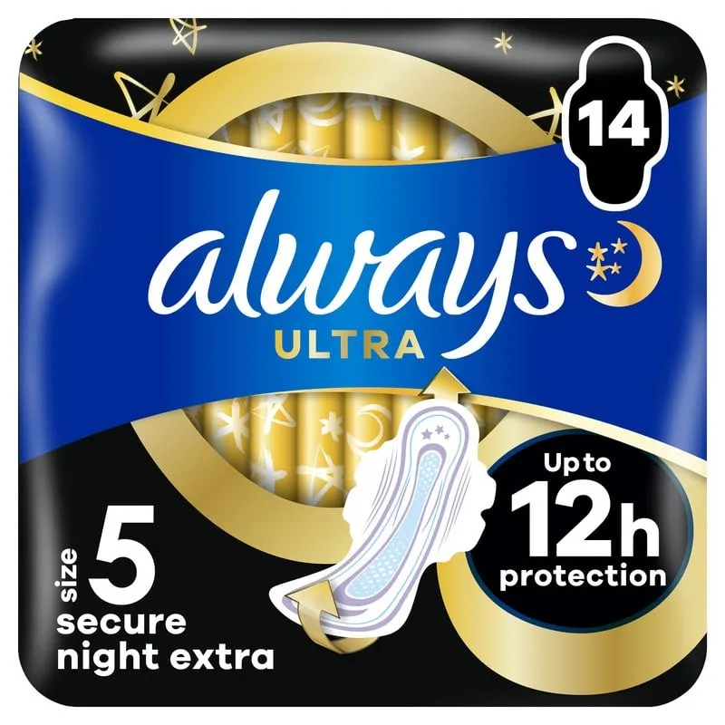 Always Ultra Secure Night Extra S5 Bindor Med Vingar 14 st
