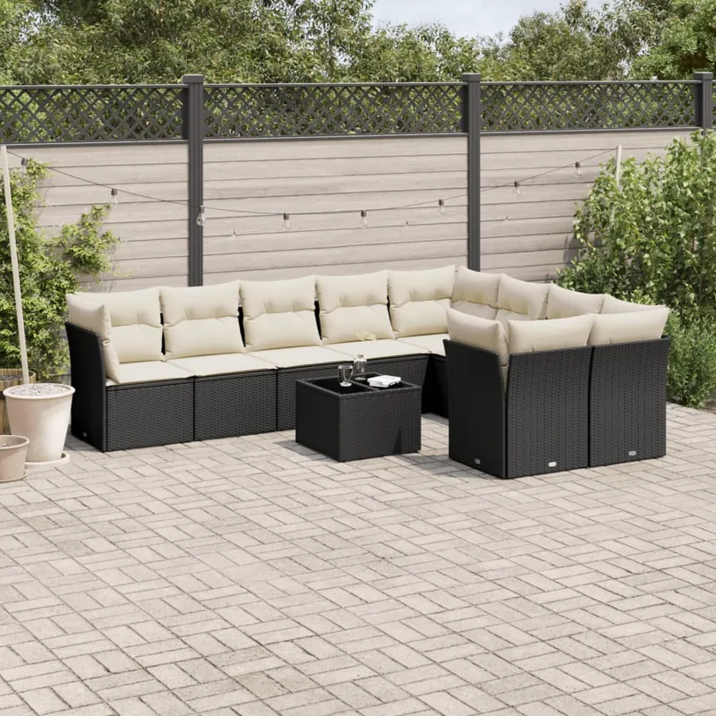 vidaXL Loungegrupp 10 delar med svarta dynor konstrotting (#7779)