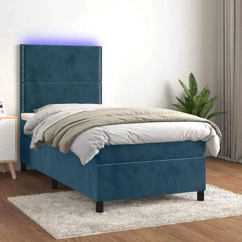 vidaXL Ramsäng med madrass & LED mörkblå 100×200 cm sammet (#5751)